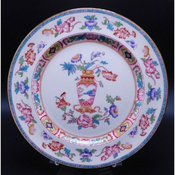 Royal Doulton 10 1/4" Dinner Plate c1930's Hand Painted Asian Vase Floral Decor - Picture 1 of 4
